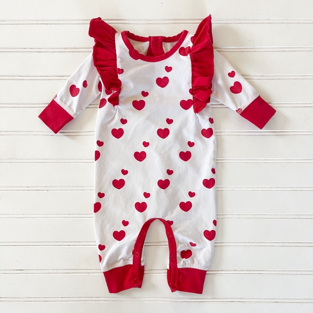 MONICA & ANDY VGUC Organic Cotton Heart Print Flutter Sleeve Playsuit Romper